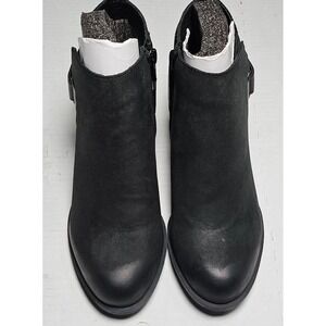 Sole Society Angie Black Leather Ankle Boots Block Heel Side Zip Buckle Womens 5